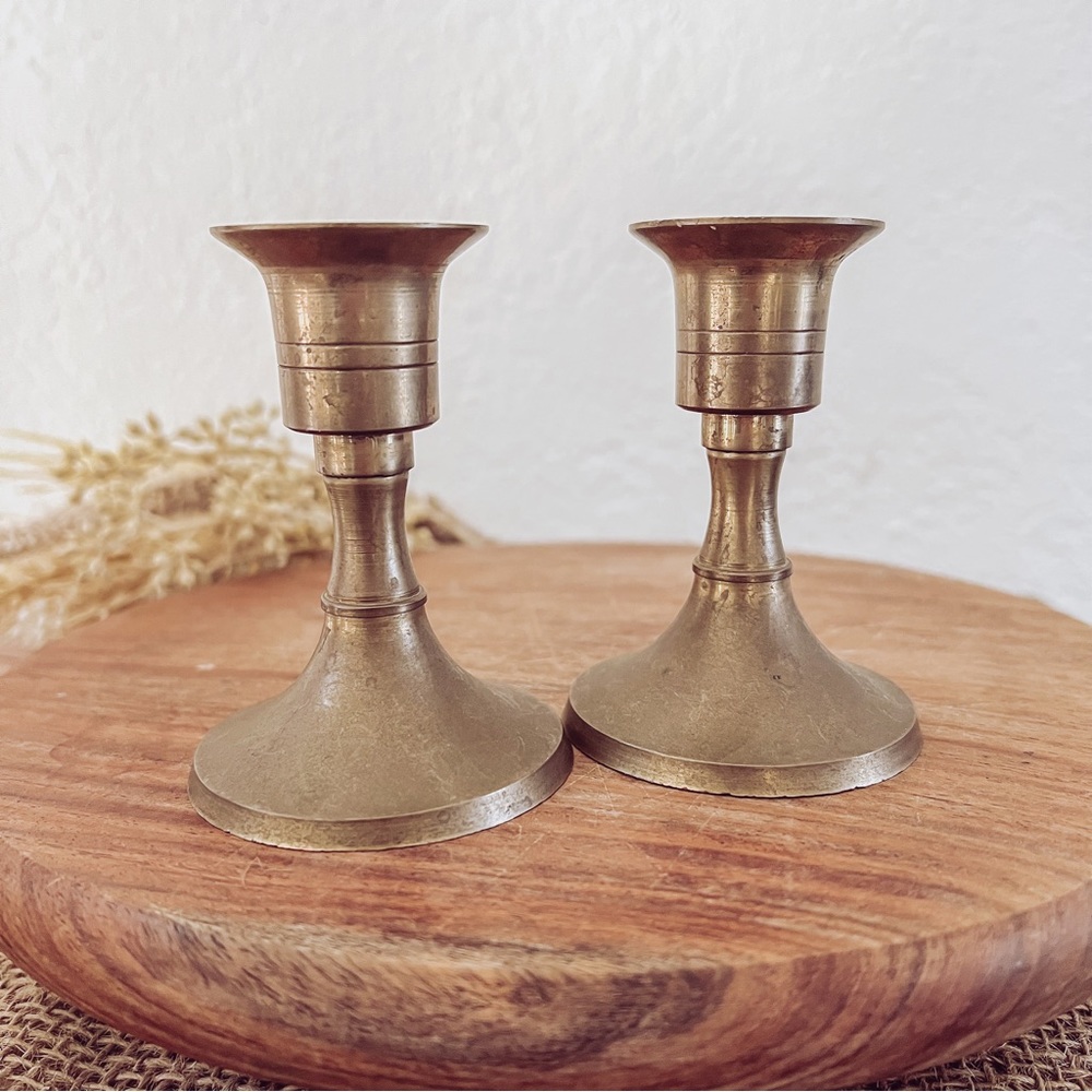 Vintage Mid Century Twin Brass Candlestick holders set of 2